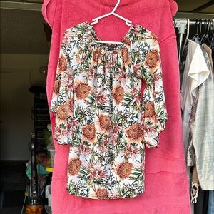 WinWin Floral Off-Shoulder Dress in White, Pink and Green